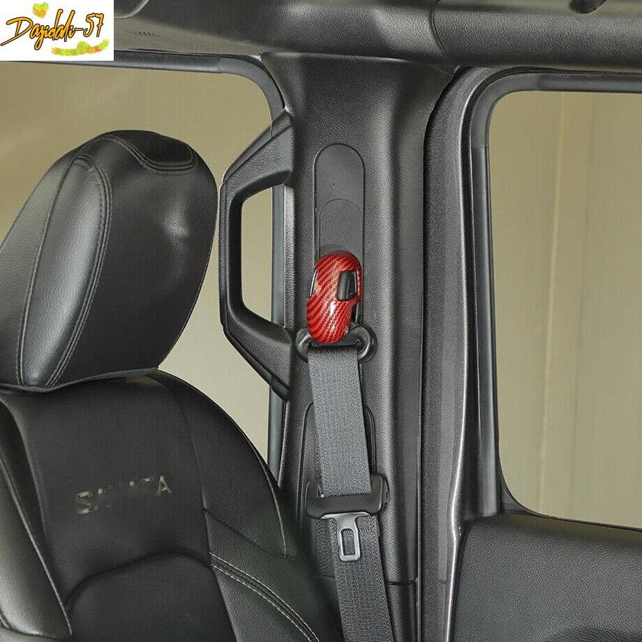 Para Jeep Wrangler JL 2018-23 Rojo Carbono Cinturón de Seguridad Hebilla Decoración Cubierta Borde- - Image 2
