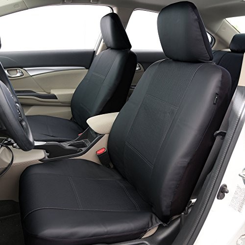 Juego de fundas de asiento de coche de lujo de cuero sintético para automóviles negras- - Image 3
