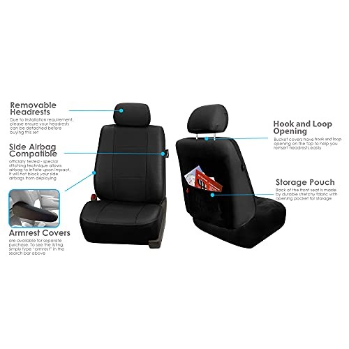 Juego de fundas de asiento de coche de lujo de cuero sintético para automóviles negras- - Image 4