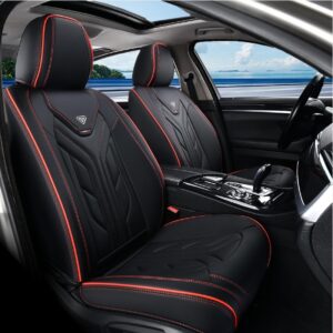Juego completo de fundas de asiento de coche, fundas de asiento de cuero, universal automotriz negro/rojo-