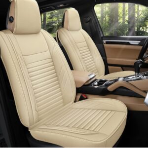 Fundas de asiento de auto universales de cuero solo delanteras AOOG, cuero sintético automotriz beige-