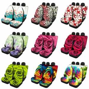 Juego completo de fundas de asiento de coche florales universales ajuste delantero y trasero interior automotriz-