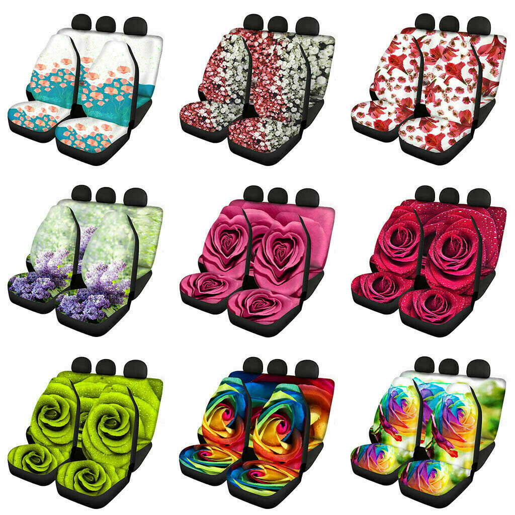 Juego completo de fundas de asiento de coche florales universales ajuste delantero y trasero interior automotriz-