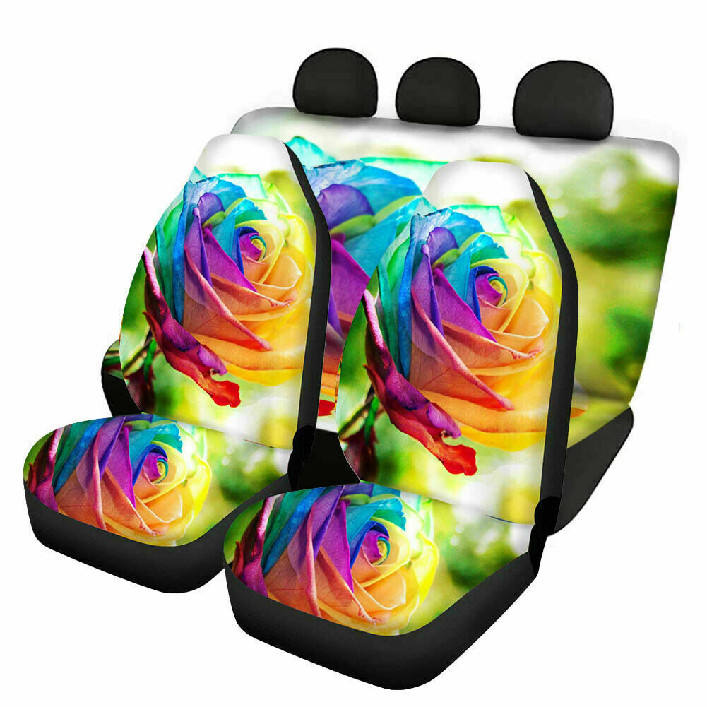 Juego completo de fundas de asiento de coche florales universales ajuste delantero y trasero interior automotriz- - Image 2