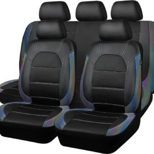 Fundas de asiento de cuero CAR PASS, juego completo automotriz, negro camaleón iridiscente -