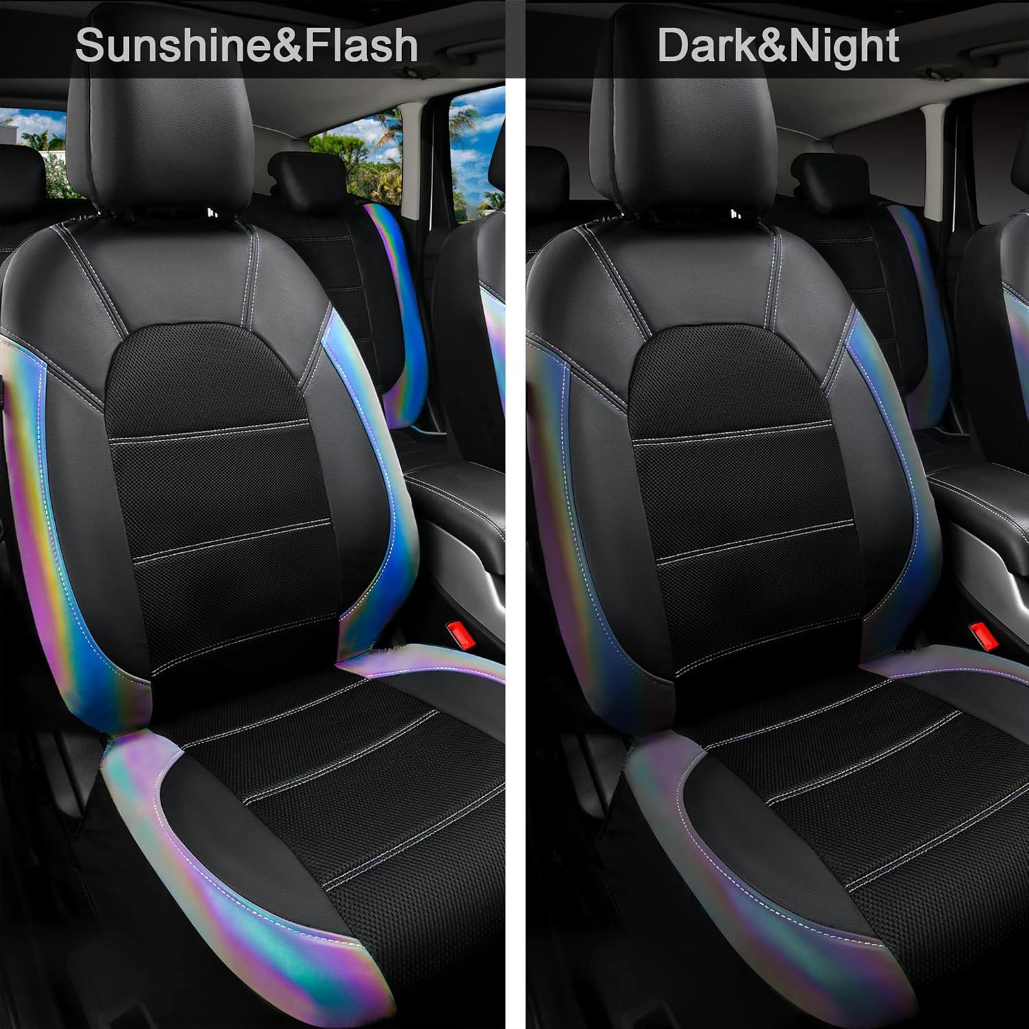 Fundas de asiento de cuero CAR PASS, juego completo automotriz, negro camaleón iridiscente - - Image 3