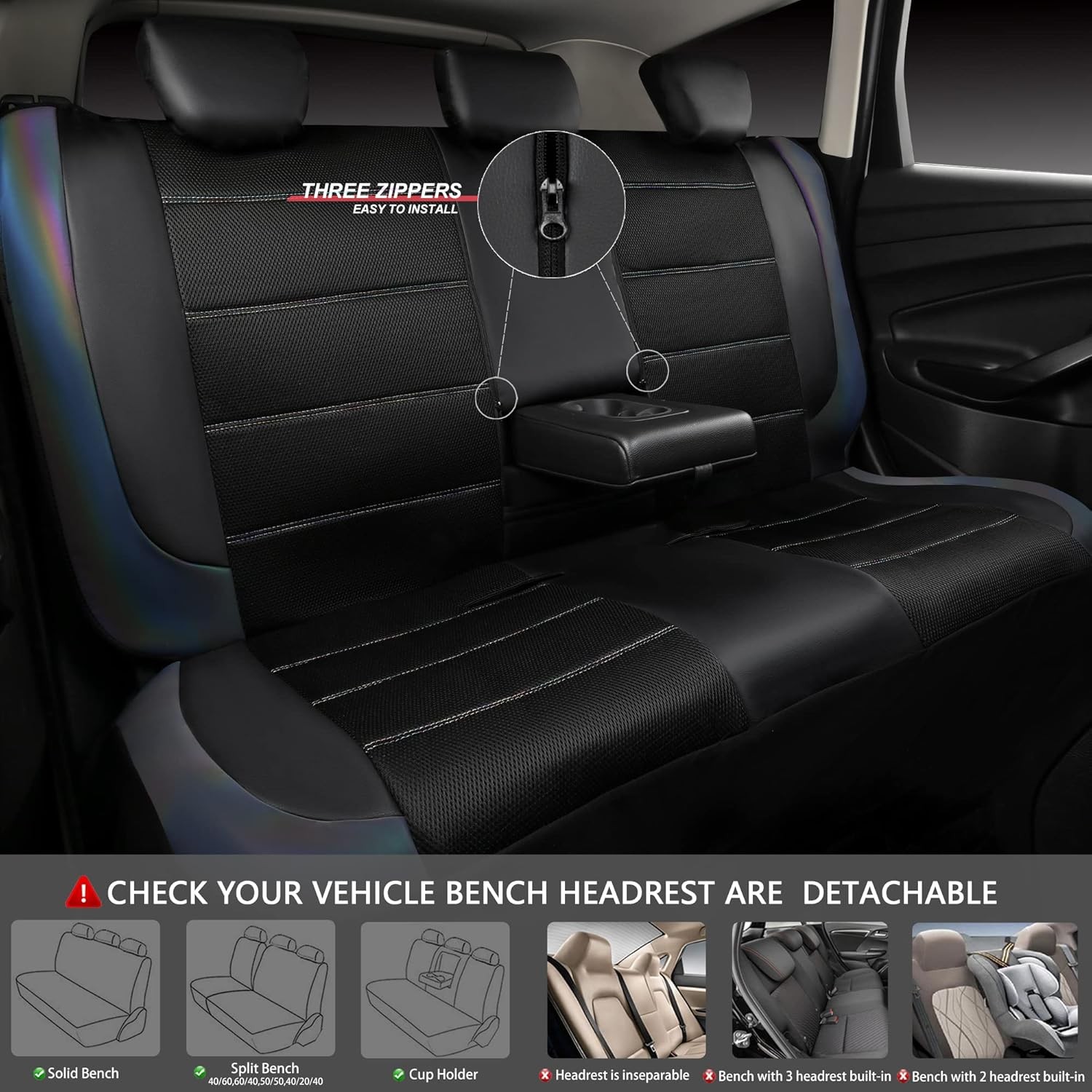 Fundas de asiento de cuero CAR PASS, juego completo automotriz, negro camaleón iridiscente - - Image 4