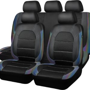 Fundas de asiento de cuero CAR PASS, juego completo automotriz, negro camaleón iridiscente -