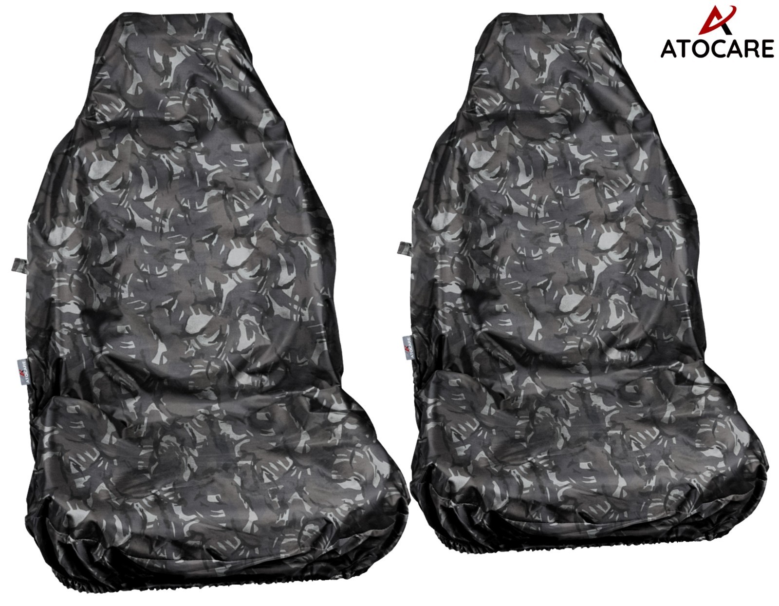 Cubiertas de asiento de auto furgoneta ATOCARE gris camuflaje resistente 100 % impermeables fáciles de limpiar 1+1-