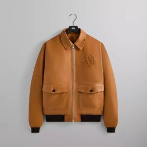 Chaqueta Hawthorne de cuero Kith para BMW | Chaqueta de cuero BMW marrón tostado bombardero |-
