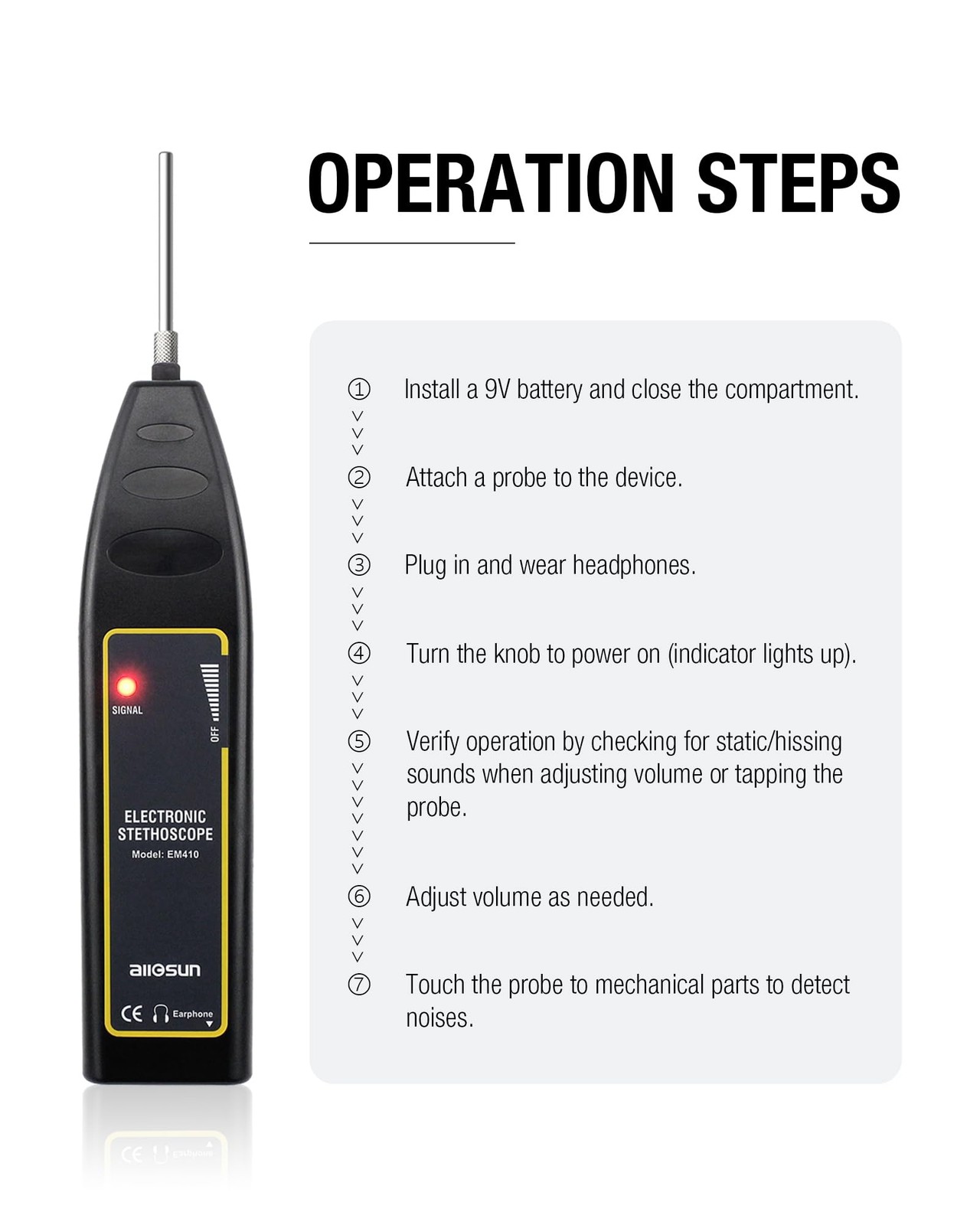 ALLOSUN Automotive Electronic Mechanics Stethoscope Electronic EAR Diagnostic... - Image 3