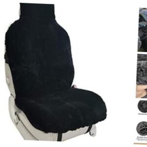 Funda de asiento de piel de oveja automotriz, piel de oveja australiana genuina, negra-