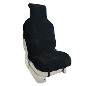 Funda de asiento de piel de oveja automotriz, piel de oveja australiana genuina, negra-