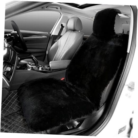 Cubierta de asiento de coche de piel de oveja mullida interior automotriz ajuste universal negro-