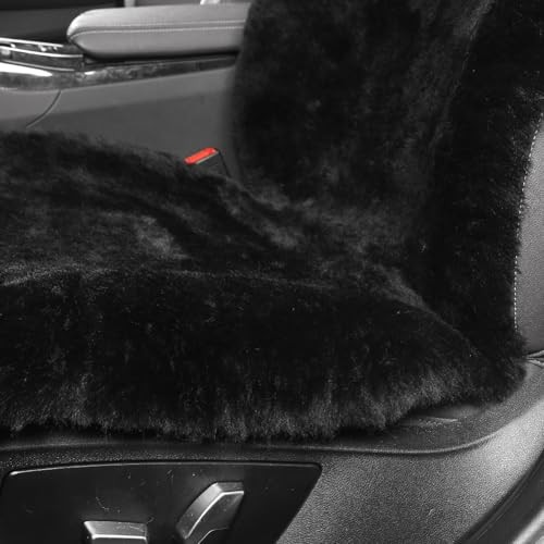 Cubierta de asiento de coche de piel de oveja mullida interior automotriz ajuste universal negro- - Image 2