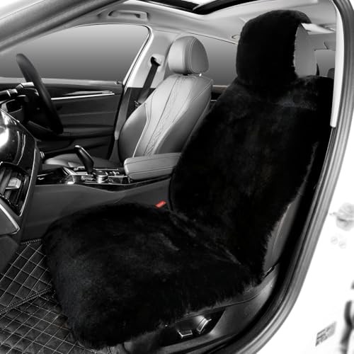 Cubierta de asiento de coche de piel de oveja mullida interior automotriz ajuste universal negro- - Image 4