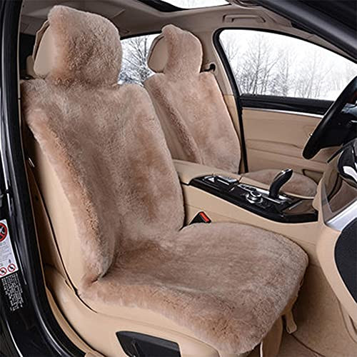 Fundas de asiento de piel de oveja genuinas reales para autos SUV camionetas furgoneta RV asientos delanteros camel- - Image 2