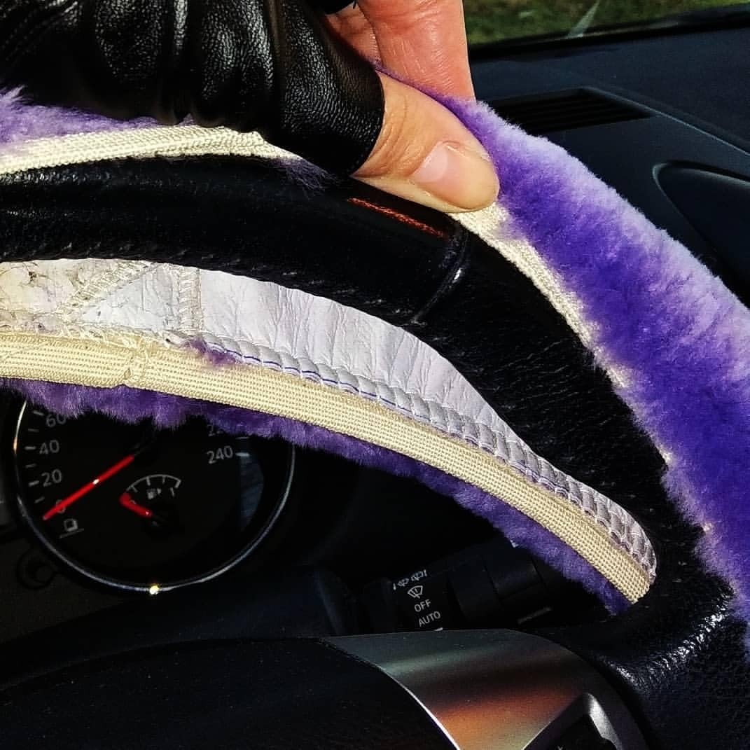 Cubierta de volante de coche de piel de oveja de lana difusa genuina 35-41 cm antideslizante comodidad- - Image 4