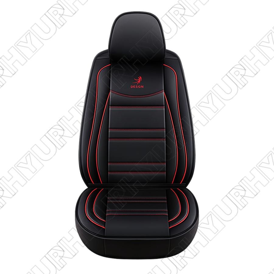 Nuevas fundas de asiento de auto transpirables bordadas de cuero PU 6D automotrices negras rojas- - Image 2