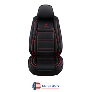 Fundas de asiento de auto transpirables bordadas de cuero PU 6D automotrices negras rojas-