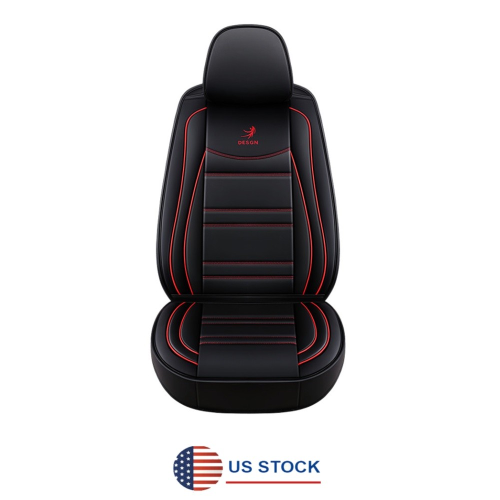 Fundas de asiento de auto transpirables bordadas de cuero PU 6D automotrices negras rojas-