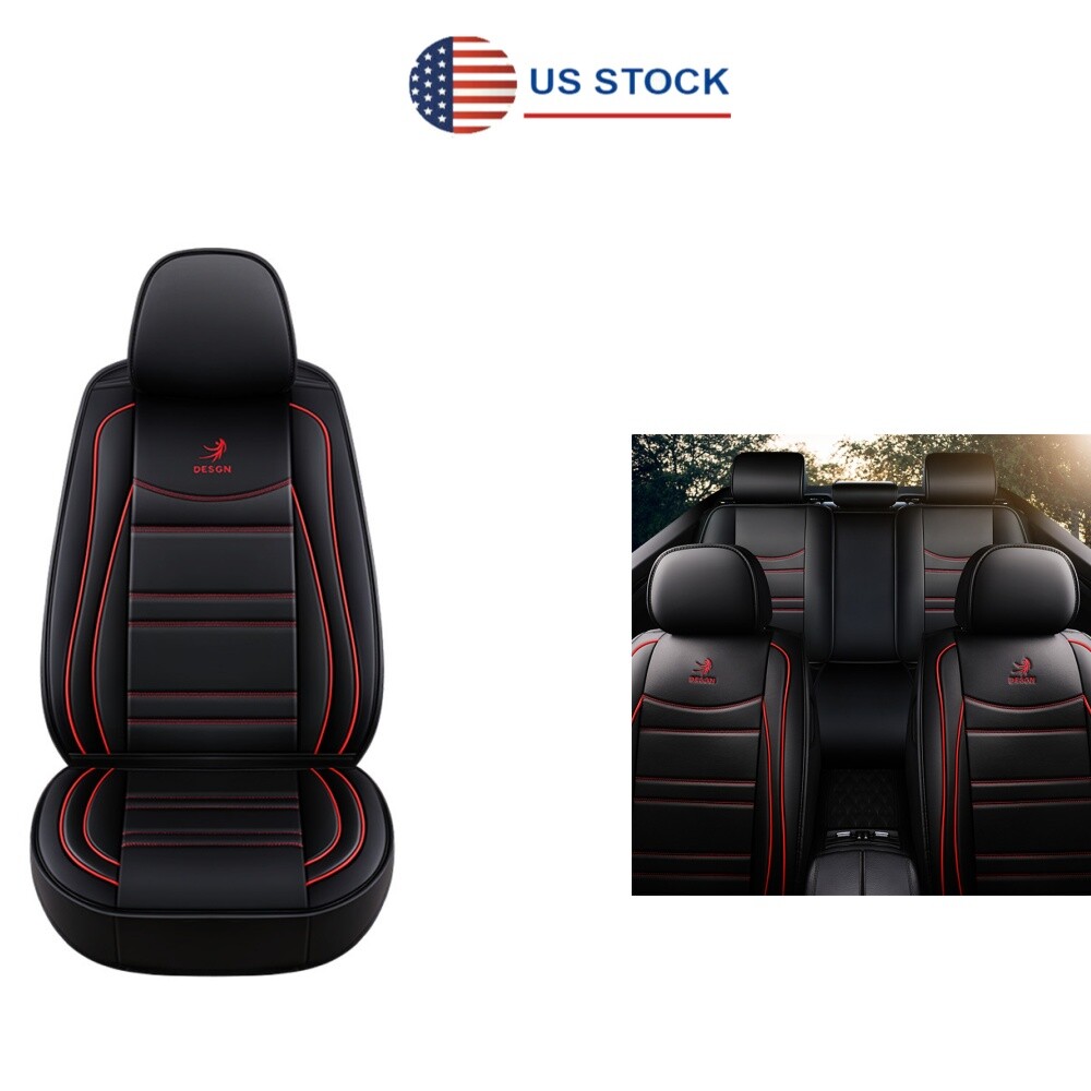 Nuevas fundas de asiento de auto transpirables bordadas de cuero PU 6D automotrices negras rojas-