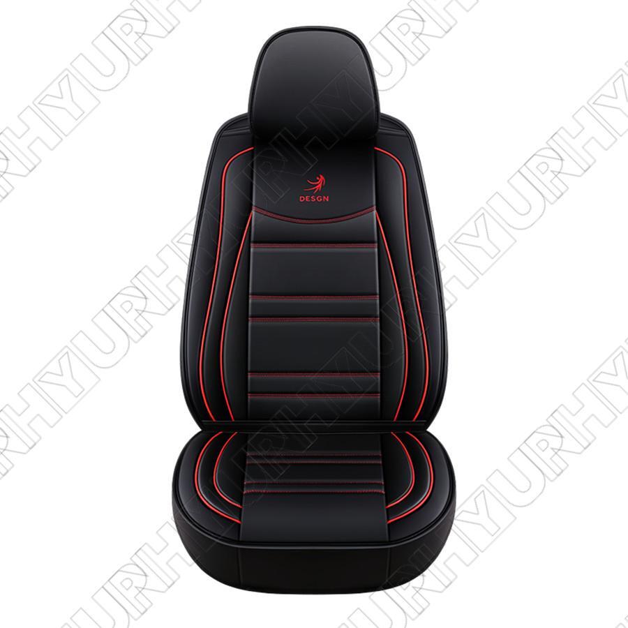 Fundas de asiento de auto transpirables bordadas de cuero PU 6D automotrices negras rojas- - Image 2