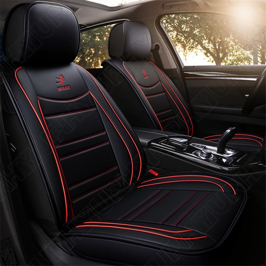 Nuevas fundas de asiento de auto transpirables bordadas de cuero PU 6D automotrices negras rojas- - Image 3