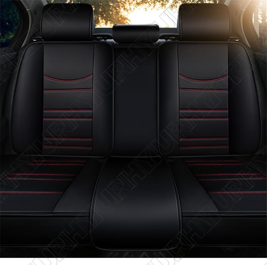 Nuevas fundas de asiento de auto transpirables bordadas de cuero PU 6D automotrices negras rojas- - Image 4