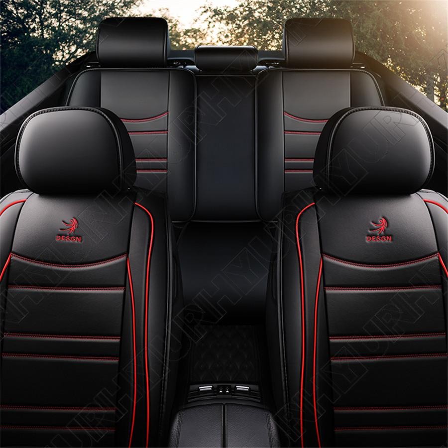 Nuevas fundas de asiento de auto transpirables bordadas de cuero PU 6D automotrices negras rojas- - Image 5