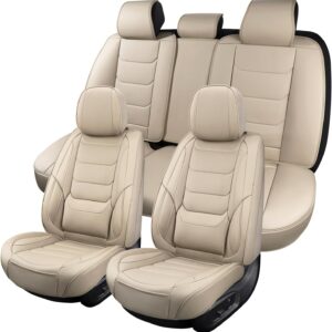 Juego completo de fundas de asiento de coche de cuero transpirables para automóviles, beige3 -