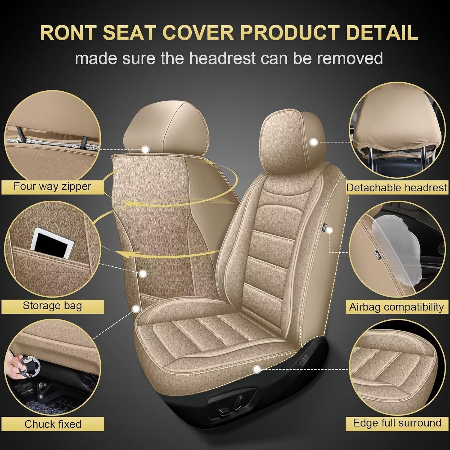 Fundas de asiento de auto aptas para Cadillac SRX 2011-2016: cuero de lujo delantero automotriz- - Image 2