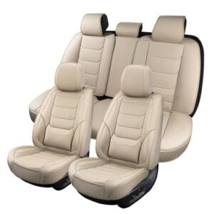 Juego completo de fundas de asiento de coche de cuero transpirables para asientos automotrices beige3-