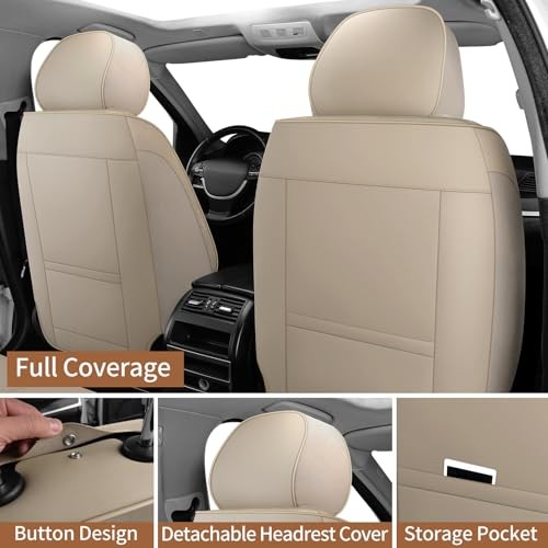 Juego completo de fundas de asiento de coche de cuero transpirables para asientos automotrices beige3- - Image 5