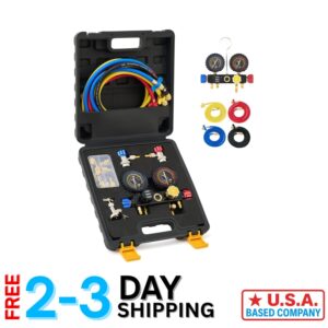 Versatile Automotive AC Gauge Set for R410a & R22 - Real-time Coolant Monitoring