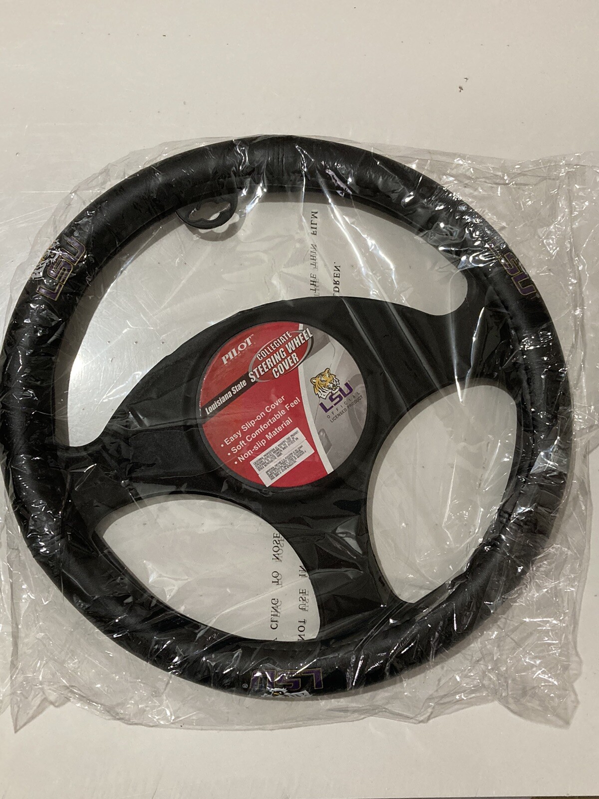 Cubierta de volante de coche universitario Pilot Automotive cuero negro Louisiana LSU-