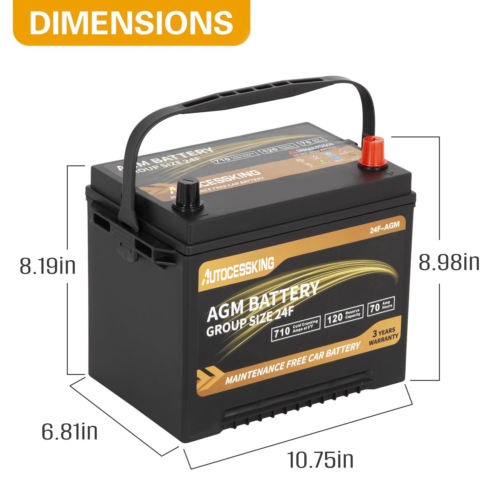 Batería AGM Group 24F Platinum 12V 70AH Recargable Automotriz Coche Baterías- - Image 2