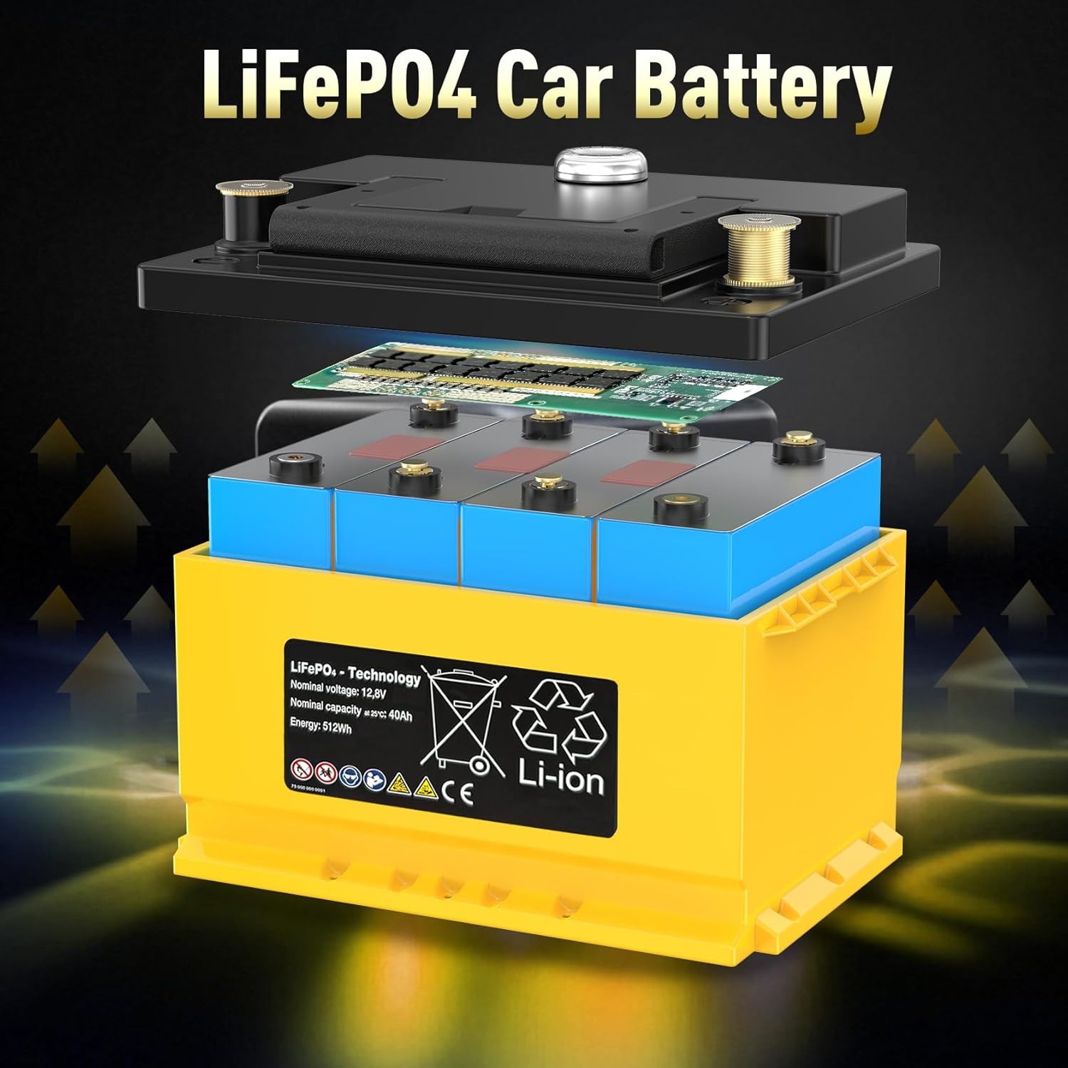 Batería de Coche Litio Lifepo4 Batería Automática, 12V 40Ah, 660CCA, 100RC Deep Cycle Sta- - Image 5