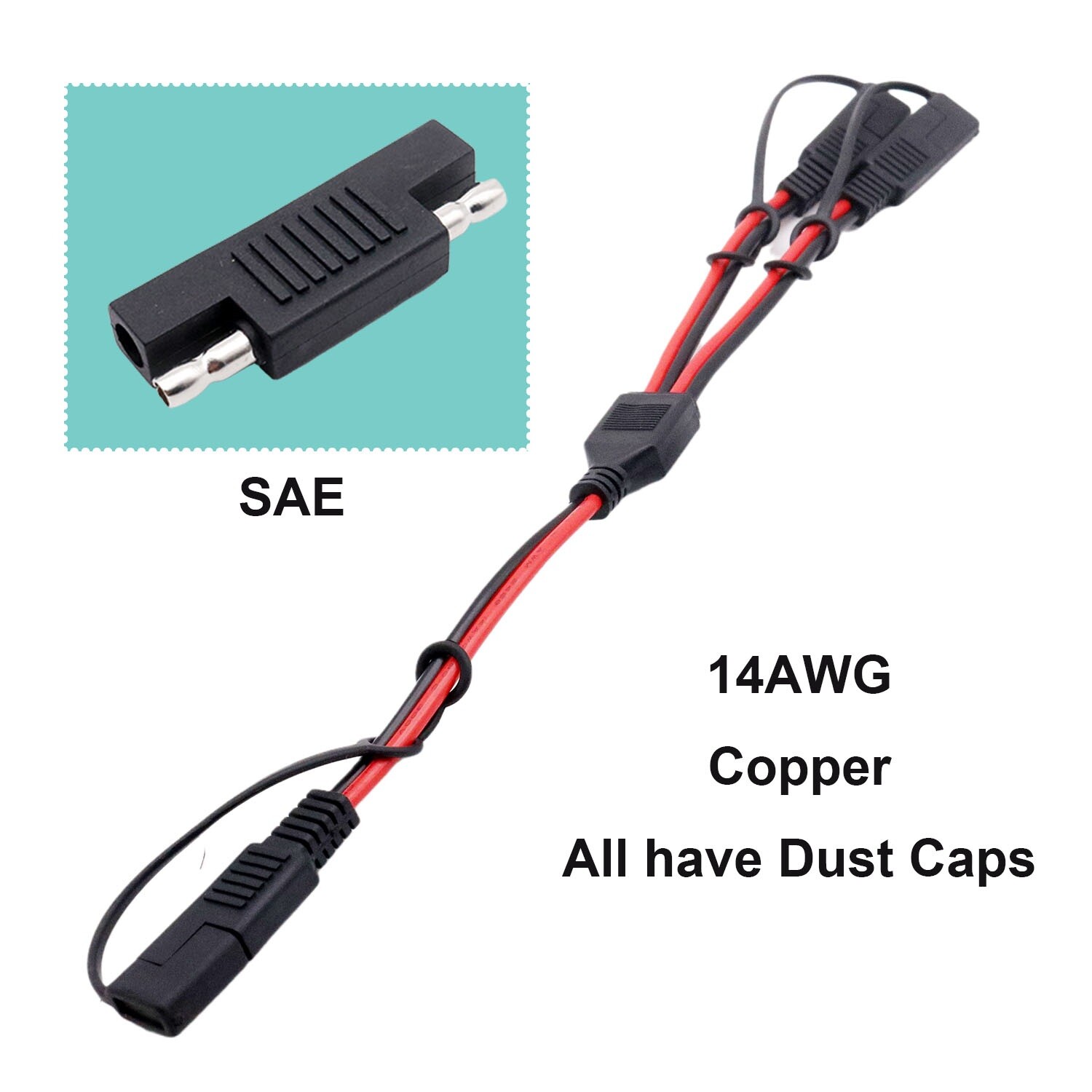 Cable conector automotriz de alimentación SAE DC batería solar 14 AWG Y 1 a 2 divisor-