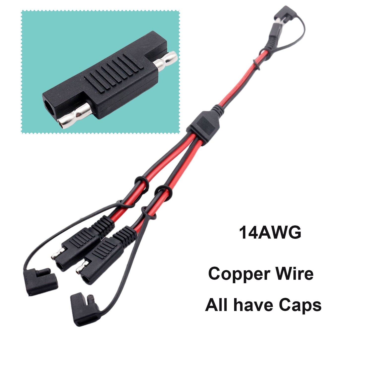 Cable conector automotriz de alimentación SAE DC batería solar 14 AWG Y 1 a 2 divisor- - Image 2