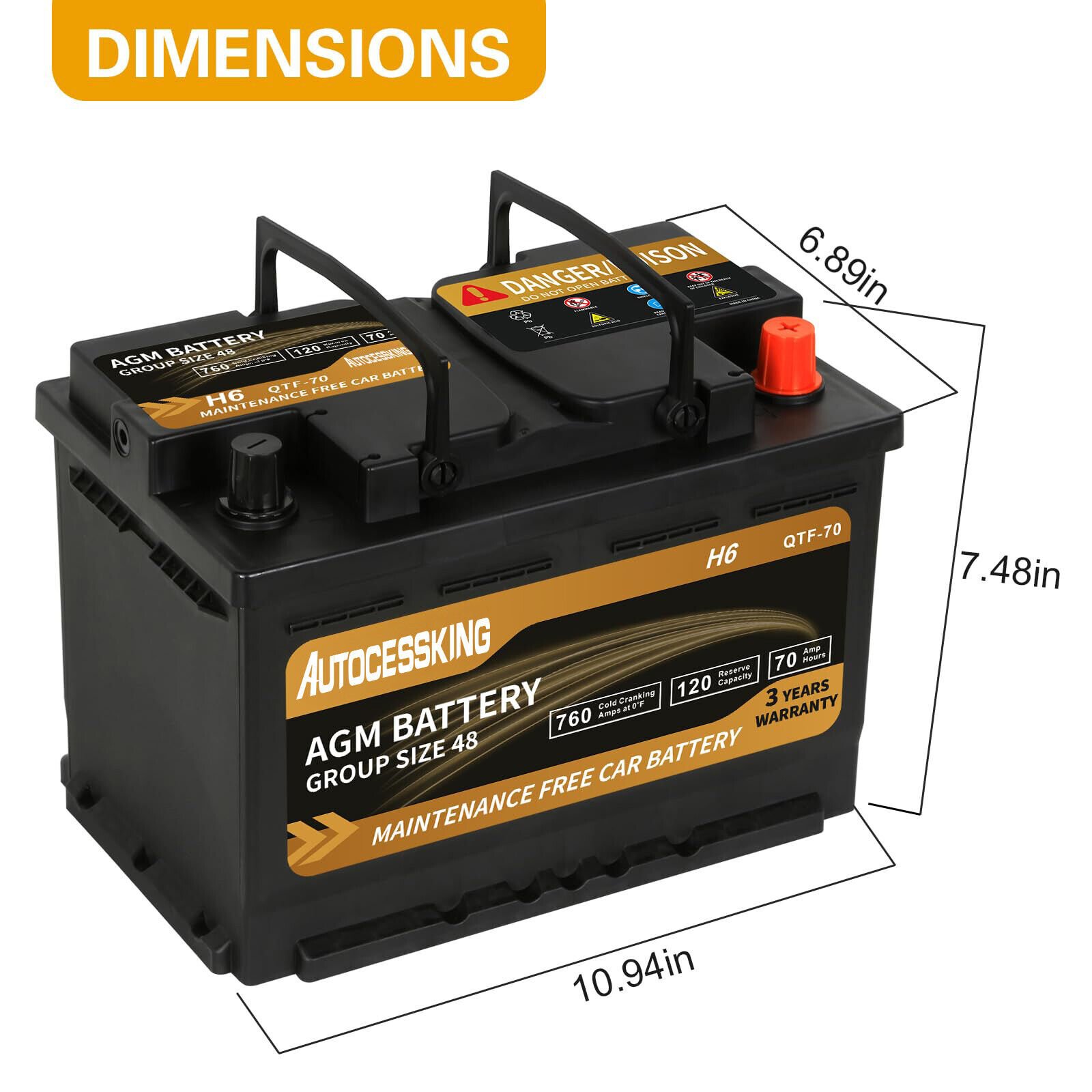 Batería AGM Platinum BCI Group 48 12v 70ah H6 Tamaño 48 Batería Automotriz Coche- - Image 2