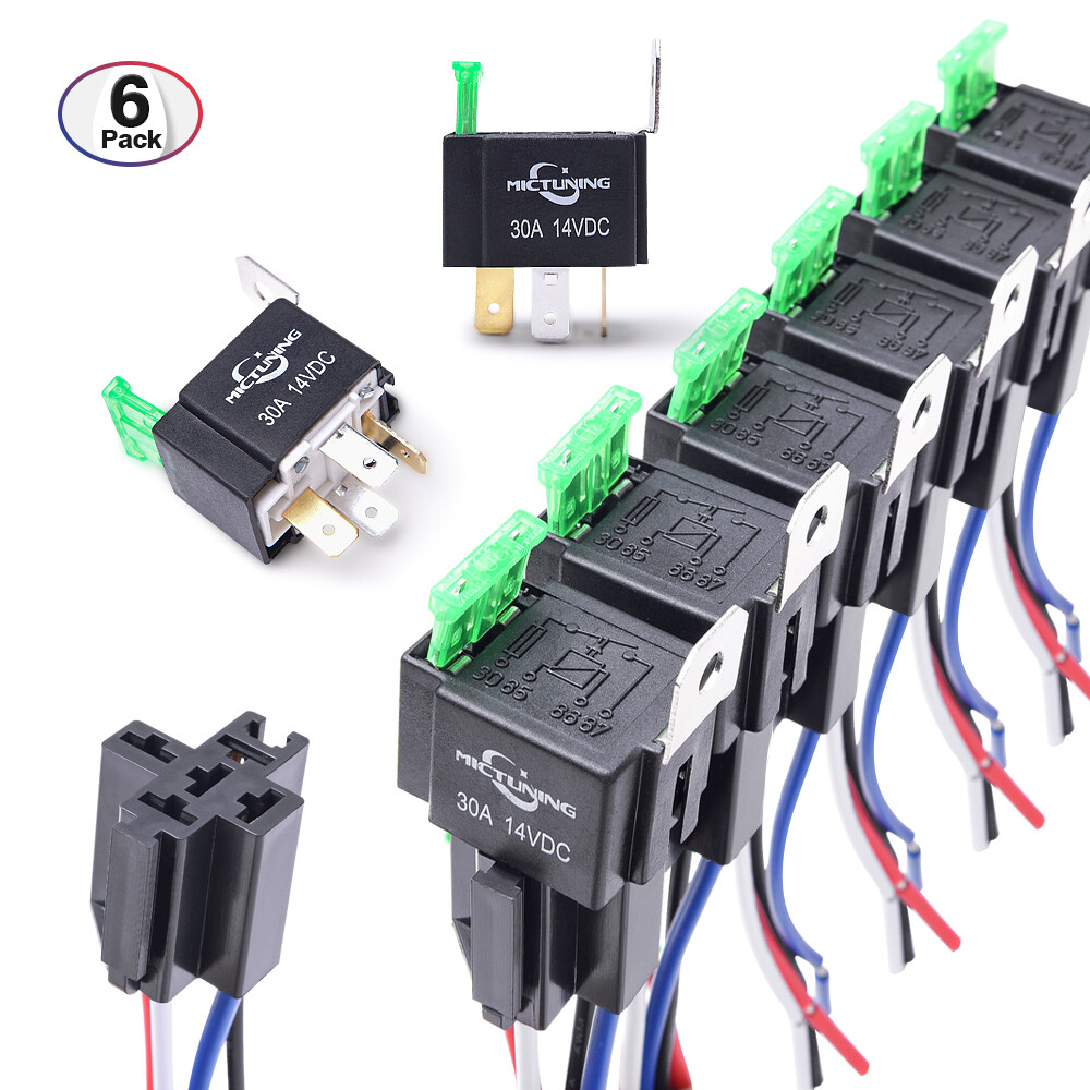 Juego de arnés de interruptor de relé de fusibles de 5 pines de 6 piezas relés eléctricos automotrices SPST de 12 V- - Image 2