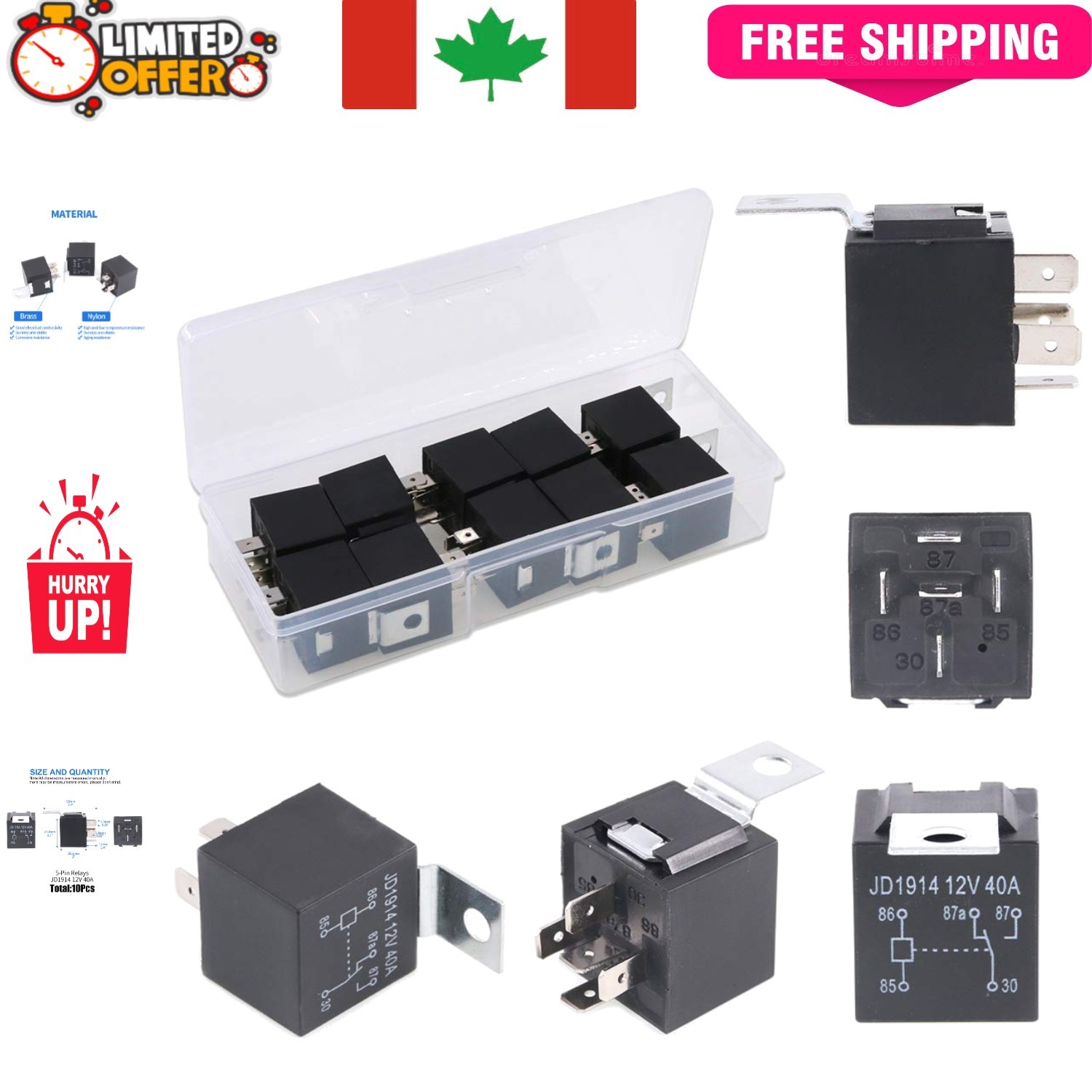 Reliable 10-Pack of 12V 30A/40A Electrical Relays - Automotive & Marine Ready