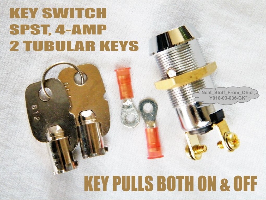 INTERRUPTOR DE LLAVE DEL SISTEMA DE ALARMA (LLAVE REDONDA) MANTENIDO, 2 TECLAS, SPST 4AMP@125, ENCENDIDO Y APAGADO-