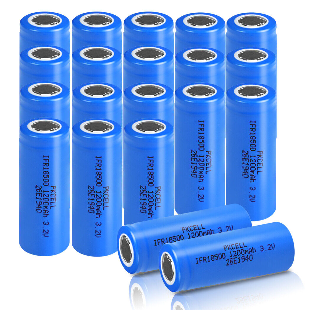 20Pcs 3.2V LiFePO4 Batteries IFR 18500 1200mAh Cell Flat Top for Outdoor Lights