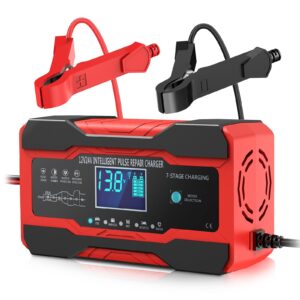 Cargador de Batería YONHAN 10 Amperios 12V y 24V Totalmente Automático Coche Inteligente Rojo 10A -