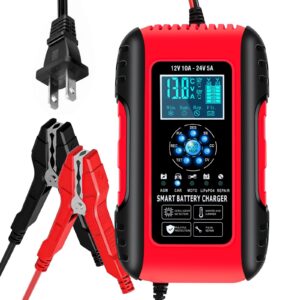 Cargador de batería 10A 12V 24V, Lifepo4, plomo ácido, goteo, mantenedor, AGM-