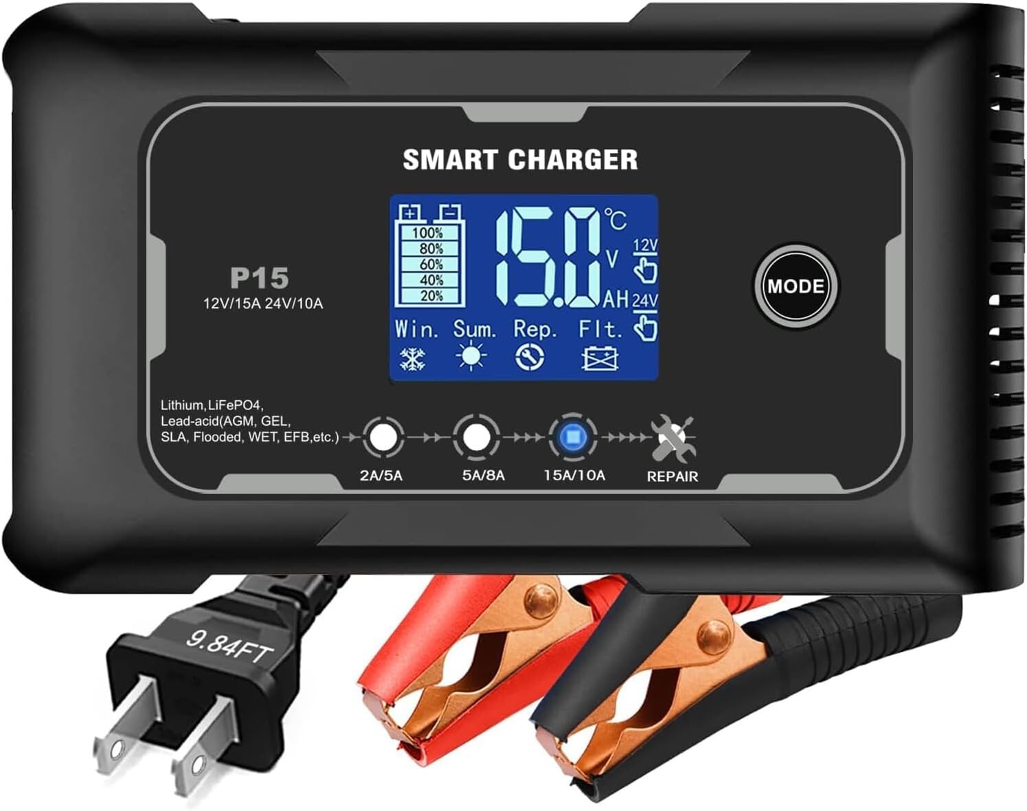 Cargador Smart 12V/24V Lifepo4 con Pantalla LCD y Función de Reparación de Batería- - Image 3