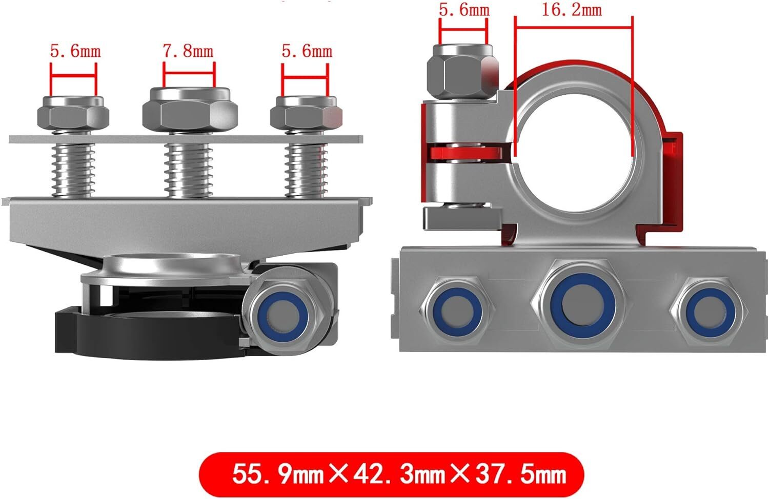 Kit de conectores de abrazadera de terminales de cable de batería de 3 vías de poste superior para automóvil de 12 V- - Image 4