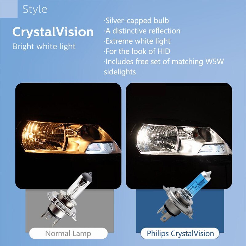 Philips H4 Crystal Vision 4300K Blanco Faro Coche Globos Halógenos 12V 60/55W- - Image 4